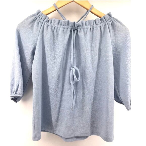 Vince Camuto Women's Bluebell Tie Back 3/4 Sleeve Off Shoulder Top Blue XXS New‎ - Picture 3 of 6